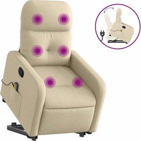 vidaXL Fotoliu masaj rabatabil cu ridicare, crem, material textil