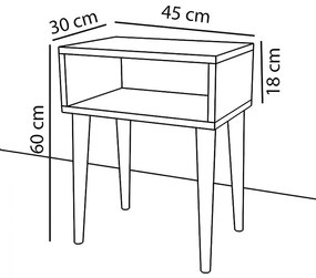 Noptiera Hank alb - culoarea nuc 45x30x60cm