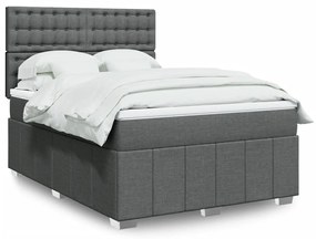 vidaXL Pat box spring cu saltea, gri închis, 140x200 cm, textil
