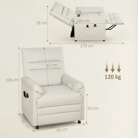 HOMCOM Fotoliu relax electric masaj și încălzire, fotoliu inclinabil, suport pentru picioare, motor silențios, 82x99x106cm, crem | Aosom Romania