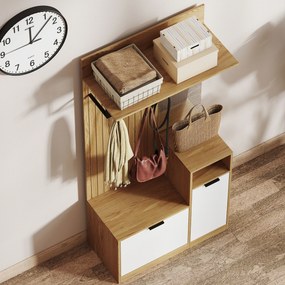 HOMCOM Cuier pentru intrare cu pantofar dulap rafturi deschise și 4 cârlige 80x37x168 cm Stejar | Aosom Romania