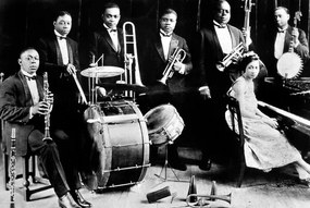 Fotografie jazz trumpet player Louis Armstrong  and cornet player King Olivier in Chicago in 1923