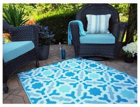 Covor reversibil pentru exterior din plastic reciclat Fab Hab Seville, 150 x 240 cm, albastru - gri