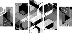 Tablou 5-piese geometrie abstractă în design alb-negru
