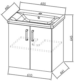 Set mobilier suspendat și lavoar, Kolpasan, Evelin, 65 cm, gri/antracit