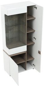Vitrină, albă strălucitoare HG/stejar sonoma închis, LYNATET TYP 05