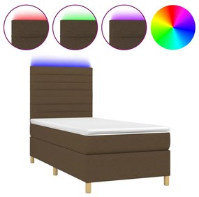 3135472 vidaXL Pat cu arcuri, saltea și LED, maro închis, 80x200 cm, textil