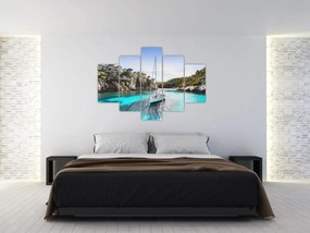 Tablou - Plajă cu barca cu pânze (150x105 cm)