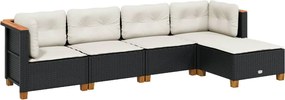 vidaXL Set mobilier de grădină cu perne, 5 piese, negru, poliratan
