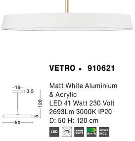 Lustra LED design modern VETRO 50cm, alb