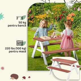 Outsunny Set Masă de Picnic pentru Copii, Masă și Băncuțe din Lemn, Mobilier de Grădină pentru Copii, Jocuri de Exterior, Vârsta 3-8 Ani, Maro | Aosom Romania