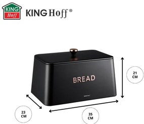 Cutie de pâine Kinghoff KH 1949, 35 cm, Corp metalic, Capac bambus, Negru