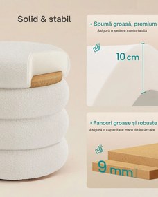 Taburet tapițat CLOUDY cu spațiu de depozitare, Ø43x47 cm, alb SongmicsHome