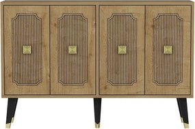 Comoda DESARI, stejar/auriu/negru, PAL melaminat, 120x30x80 cm
