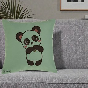 Perna Personalizata Panda Kawaii cu Bambus, 40x40 cm, Verde, Husa Detasabila, Perna Inclusa, BEKZ®
