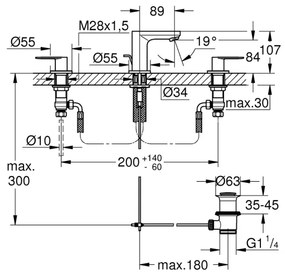 GROHE 20187000-Baterie pentru lavoar cu 3 găuri EUROSMART COSMOPOLITAN DN 15 crom