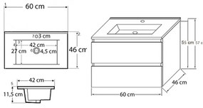 Mobilier de baie Porto 60 inferior cu lavoar alb