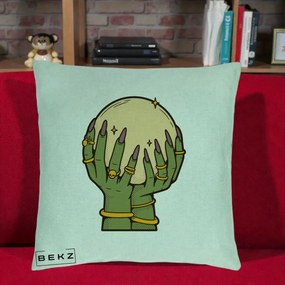 Perna Decorativa Halloween Maini Vrajitoare cu Glob de Cristal, 40x40 cm, Verde Menta, Husa Detasabila, Perna Inclusa, BEKZ®