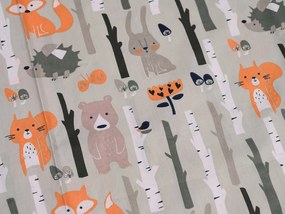 Lenjerie de pat din bumbac pentru patut FOREST ANIMALS gri