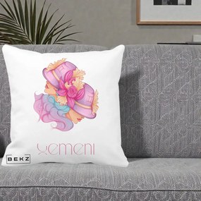 Perna Personalizata Zodie Gemeni, 40x40 cm, Alba Mata, Husa Detasabila, Perna Inclusa, BEKZ®