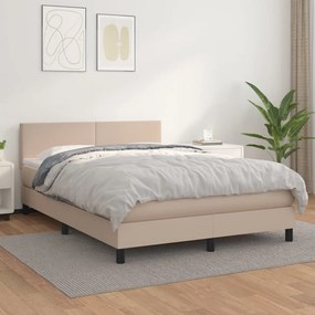 3141004 vidaXL Pat box spring cu saltea, cappuccino, 140x190cm piele ecologică