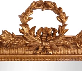 Oglindă de perete din lemn și polirășină, aurie, cu ramă sculptată și coroană de lauri, finisaj antichizat, 102 x 67 x 4 cm, „Corneille”
