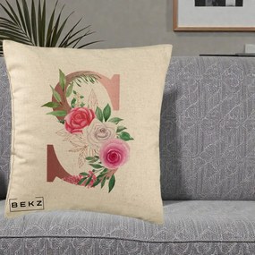 Cadou Personalizat - Perna Personalizata Monograma Rose Gold Litera S, 40x40 cm, Bej, Husa Detasabila, Perna Inclusa, BEKZ®