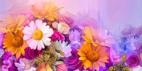 Tablou pictură în ulei a florilor colorate