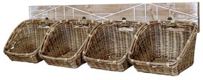 Suport de perete cu 4 coșuri din rachita, H23/L95/W26.5 cm