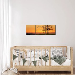 Tablou cu apus de soare pe o luncă (cu ceas) (90x30 cm)