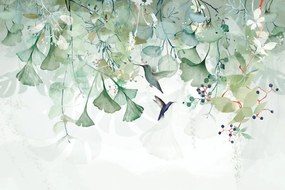 Tapet frunze verzi cu colibri