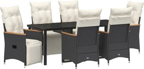 vidaXL Set de masă pentru grădină cu pernă 7 pcs Negru poliratan