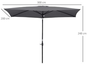 Umbrela de Gradina Dreptunghiulara Outsunny UV 50+, 200x300cm, Gri Inchis | Aosom RO