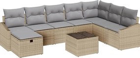vidaXL Set de canapele pentru grădină cu pernă 9 pcs Bej Rattan poli