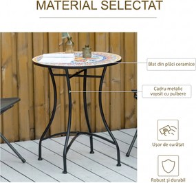 Outsunny Masa Rotunda Stil Bistro de 60 cm cu Mozaic pentru Gradina, Veranda, Exterior, Balcon, Gri | Aosom Romania