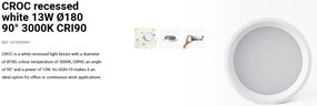 Spot LED incastrabil recessed white 13W 18cm 90 grade 3000K CRI90