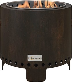 Outsunny Vatră pentru foc, șemineu, butoi pentru foc, rezistent la intemperii, 45 x 45 x 42 cm, Negru + Bronz | Aosom Romania