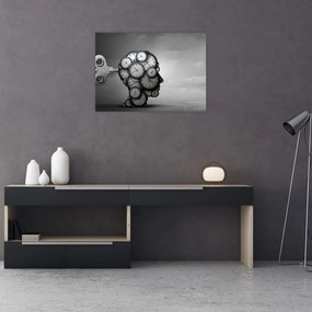 Tablou pe sticlă artistic cu cu cap și ceas (70x50 cm)