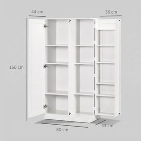 HOMCOM Dulap Cămară de Bucătărie Înalt, cu 2 Uși și Rafturi Reglabile, pentru Dining și Living, 80x43x160 cm, Alb cu Efect de Lemn | Aosom Romania