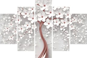 Tablou - Imaginea copacului alb cu flori albe, rosegold (150x105 cm)