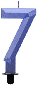 Numere Diamond Metallic Lumânare albastră numărul 7, lumânare de tort 7