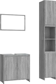 vidaXL Set mobilier de baie, 3 piese, gri sonoma, lemn prelucrat