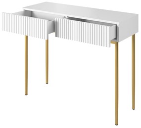 Consolă / măsuță de toaletă Nicole 100 cm cu sertare - alb mat / picioare aurii