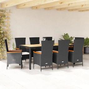 3277521 vidaXL Set mobilier de grădină cu perne, 9 piese, negru, poliratan