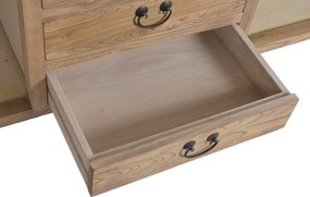 Bufet rustic în stil oriental, din lemn de ulm reciclat, natur, cu 2 uși cu grilaj, 3 sertare și raft deschis, 80 x 170 x 40 cm, „Largentière”