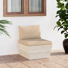 Canapea de mijloc de gradina din paleti cu perne, lemn molid 1, Bej, canapea de mijloc