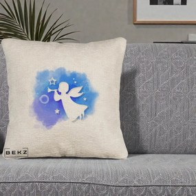 Perna Decorativa Inger cu Trompeta Albastru, 40x40 cm, Bej Canapea, Husa Detasabila, Perna Inclusa, BEKZ®