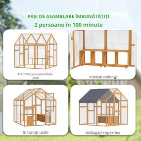 PawHut Coteț pentru găini 3,07 m² tarc exterior din lemn cu husă impermeabilă, încuietoare de siguranță, pentru 6-8 găini 1,7 x 1,8 x 1,8 m | Aosom Romania