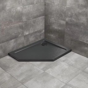 Cadita dus pentagonala Radaway Doros PT E Stone 100x80 cm acril negru dreapta