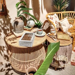 Bancheta Boho din ratan natur 105x63x80 cm